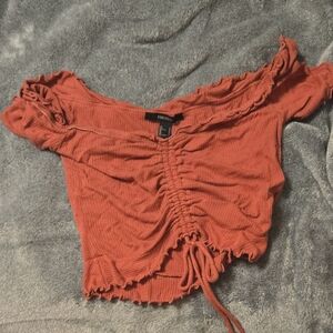 Forever 21 Rust Ruched Off-Shoulder Crop Top
